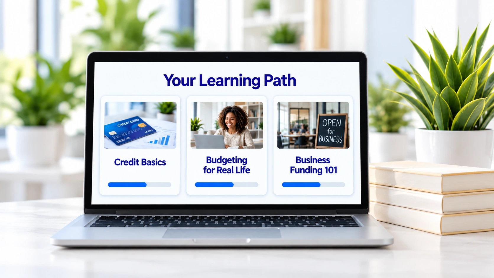 A laptop showing a short learning path.